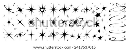 Y2k star sparkle bling abstract tattoo shapes. Simple minimal geometric signs and symbols in trendy retro 2000s style. Space cosmos galaxy aesthetic.