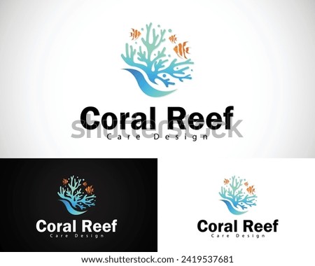coral reef logo creative design concept wave sea ocean beauty beach animal fish Royalty-Free Stock Photo #2419537681