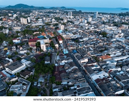 Aerial view drone photography High angle view of Phuket city, Phuket province Thailand