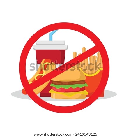 stop eating junk food, prohibited junk food, flat style prohibition vector illustration Royalty-Free Stock Photo #2419543125