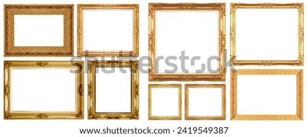  golden picture frame isolated on white background.