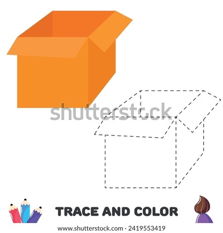 Trace and color paper box. Handwriting practice for kids.  Educational sheet with game. Vector illustration
