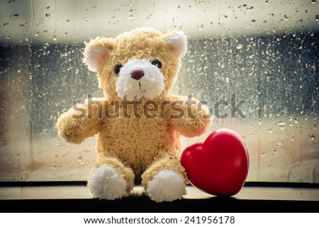 teddy Bear with Heart  concept valentine ,vintage retro tone