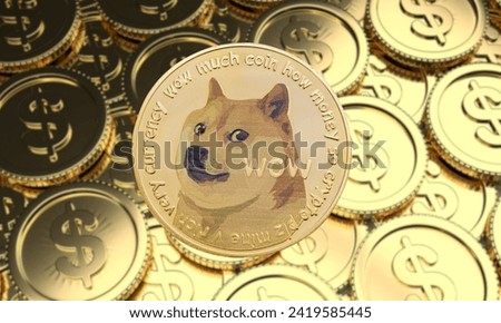 Dogecoin DOGE cryptocurrency means of payment in the financial sector Royalty-Free Stock Photo #2419585445