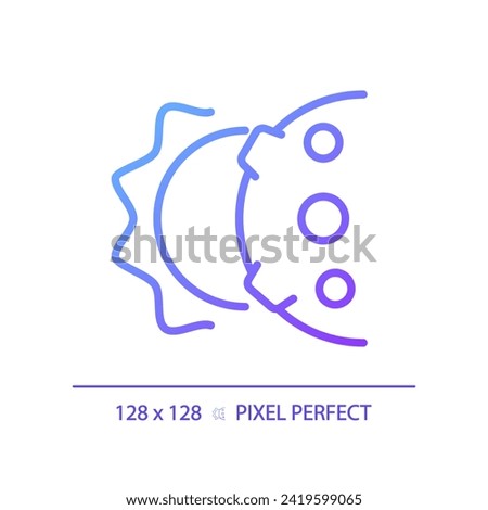 Solar eclipse pixel perfect gradient linear vector icon. Natural wonder. Sun and moon. Space science. Celestial event. Thin line color symbol. Modern style pictogram. Vector isolated outline drawing Royalty-Free Stock Photo #2419599065