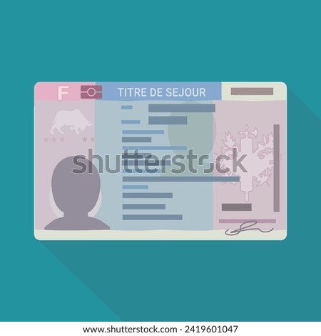 France residence permit card ("Residence permit" in French) isolated on a blue background with long shadow in flat design style Royalty-Free Stock Photo #2419601047