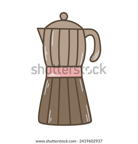 Coffee maker colored doodle sketch style. Traditional coffeemaker for preparing hot invigorating drink, clip art. Simple hand drawn kitchen appliance for making Americano, isolated vector illustration