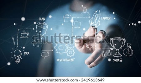 Businessman using manuscript project presentation with his hand