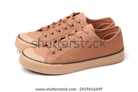 Pair of brown canvas sport shoes isolated on white