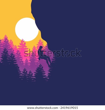 Illustration design for climbing a cliff with a view of a pine forest