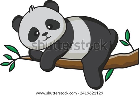 Cute panda cartoon on a branch isolated on white background. Vector illustration for tshirt, website, print, clip art, poster and print on demand merchandise.