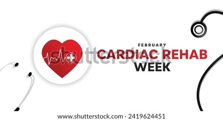 Background Cardiac rehab week. Heart, stetoskop and more. Banner, poster, social media, card and more. White Background. Royalty-Free Stock Photo #2419624451