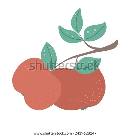 Texture hand drawn apples clip art. Simple red ripe apples on branch. Healthy organic food isolated vector illustration