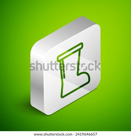 Isometric line Waterproof rubber boot icon isolated on green background. Gumboots for rainy weather, fishing, gardening. Silver square button. Vector