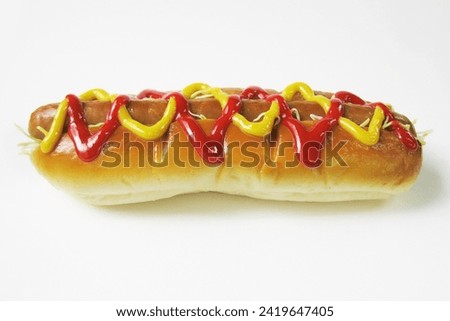 HOT DOG, hot dog with fries, salad, Beautiful picture of hog dogs with dark background, top view