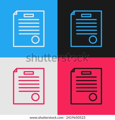Pop art line The arrest warrant icon isolated on color background. Warrant, police report, subpoena. Justice concept.  Vector Illustration Royalty-Free Stock Photo #2419650523