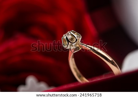 Closeup of golden ring. Valentine day.