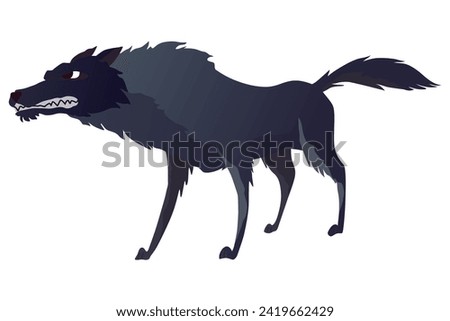 Angry dog. Mad animal with sharp teeth. Dangerous cartoon pet. dog in action poses standing. Aggressive pooch isolated on white background