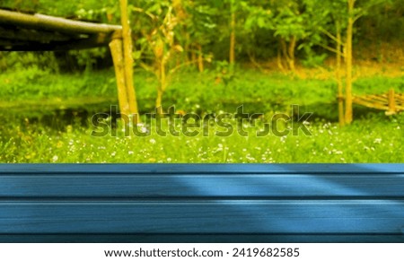 Wooden table surface or texture, isolated blurred background, trees and natural places