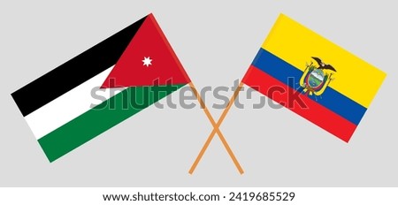 Crossed flags of Jordan and Ecuador. Official colors. Correct proportion. Vector illustration
