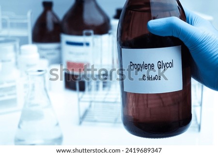 Propylene glycol in chemical container, chemical analysis in laboratory, chemical raw materials in industry  Royalty-Free Stock Photo #2419689347