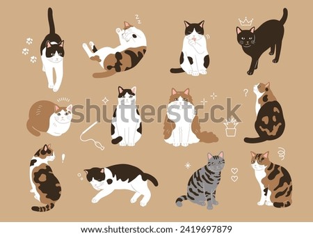 Simple and cute cat illustration set 