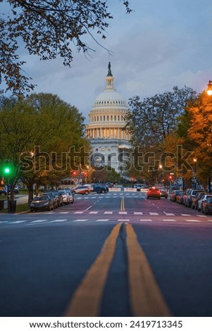  US Capitol building at sunset, Washington DC, USA. Royalty-Free Stock Photo #2419713345