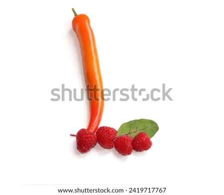 Letter L from green salad, raspberry, chili peppers alphabetic ABC capital letters made of chillies, pepper, for text, encyclopedia, cook book, menu cookery books, words  vegan lunch, isolated letter Royalty-Free Stock Photo #2419717767