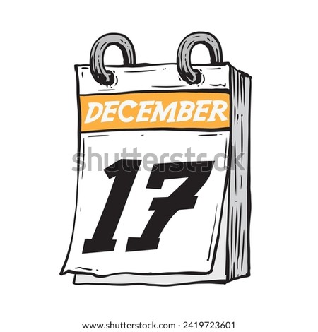 Simple hand drawn daily calendar for December line art vector illustration date 17, December 17th