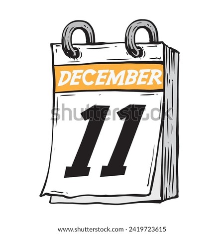 Simple hand drawn daily calendar for December line art vector illustration date 11, December 11th