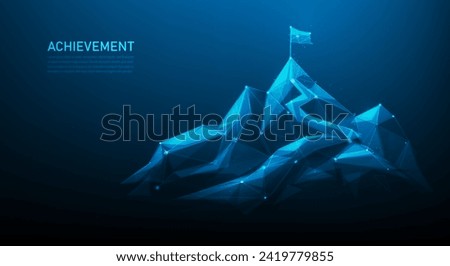business strategy mountain achievement to success technology on blue background. way to goal climbing route. flag on mountain mission complete concept. vector illustration wireframe. Royalty-Free Stock Photo #2419779855