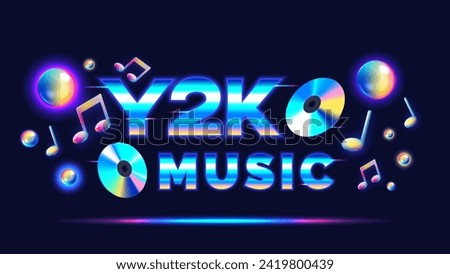 Y2K music background banner with neon light and reflection vector illustration