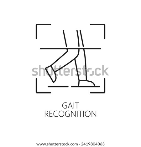 Gait recognition outline icon. Isolated vector linear sign features a simplified silhouette of a walking person to symbolize the unique way individuals walk, used in biometric identification systems