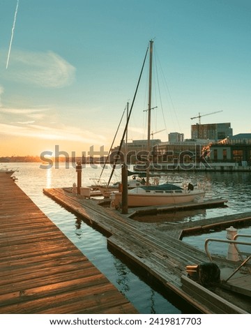 Sunset view over the harbor in Fells Point, Baltimore, Maryland
