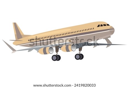 Airplane of colorful set. Demonstration of air travel with this delightful illustration, featuring a carefully designed airplane in fun cartoon style, set on a white background. Vector illustration.
