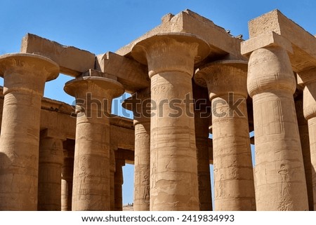 Detail of the collonade from the hypostyle hall of the temple of Ramesses II - Ramesseum - Western bank, Luxor, Egypt Royalty-Free Stock Photo #2419834993