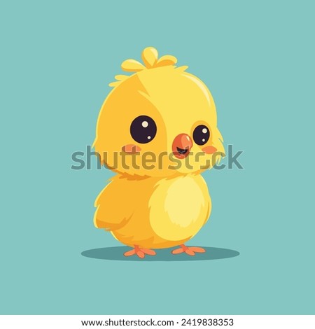 Cute Happy little baby chicken Cartoon Illustration. Isolated on colorful background Flat Style