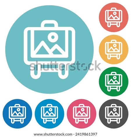 Painting art board outline flat white icons on round color backgrounds Royalty-Free Stock Photo #2419861397