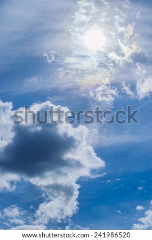 blue sky with sun through clouds