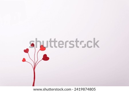 Valentine's day card top view white background red hearts holiday congratulations love minimalistic tree abstract corporative frame happy mockup celebration decoration isolated Royalty-Free Stock Photo #2419874805