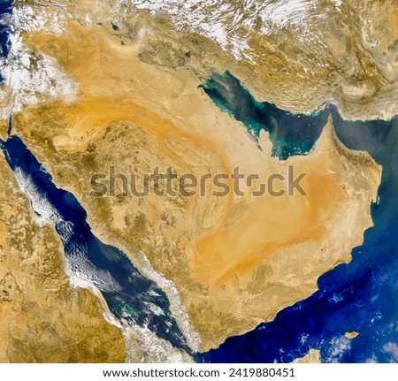 Saudi Arabia and Dust Over Persian Gulf. . Elements of this image furnished by NASA.