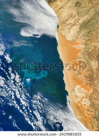 Phytoplankton bloom off Namibia. . Elements of this image furnished by NASA.