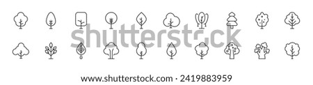 Collection of thin line icons of various trees. Linear sign and editable stroke. Suitable for web sites, books, articles