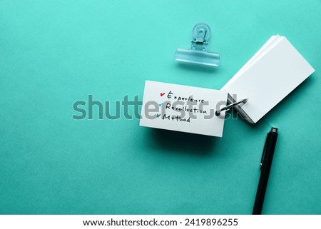 There is word card with the word Experience Recollection Method. It is as an eye-catching image. Royalty-Free Stock Photo #2419896255