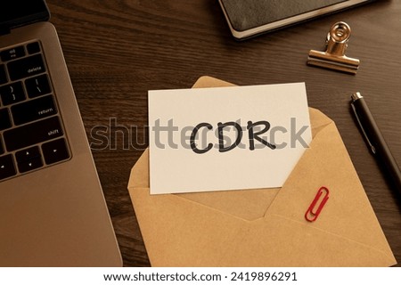 There is word card with the word CDR. It is an abbreviation for Carbon Dioxide Removal as eye-catching image. Royalty-Free Stock Photo #2419896291