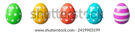 Painted Easter eggs collectionisolated 3d render illustration. Set of Easter clip art design elements. Bright colors. Easter egg hunt template.