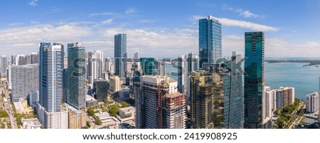 Aerial stock print panorama Brickell Miami FL 2024
