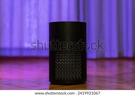 Air purifier health technology in cozy modern living room and cleaning removing dust PM2.5, Air purifier for fresh air and healthy life, Health care Air Pollution Concept. clean dust and fresh home Royalty-Free Stock Photo #2419921067