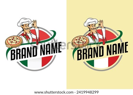 Pizza chef Funny mascot italian restaurant illustration vector logo design