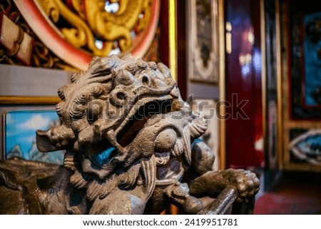 Chinese Lion Statue Guardian Outside Tay Kak Sie Temple at Semarang Central Java Indonesia Royalty-Free Stock Photo #2419951781